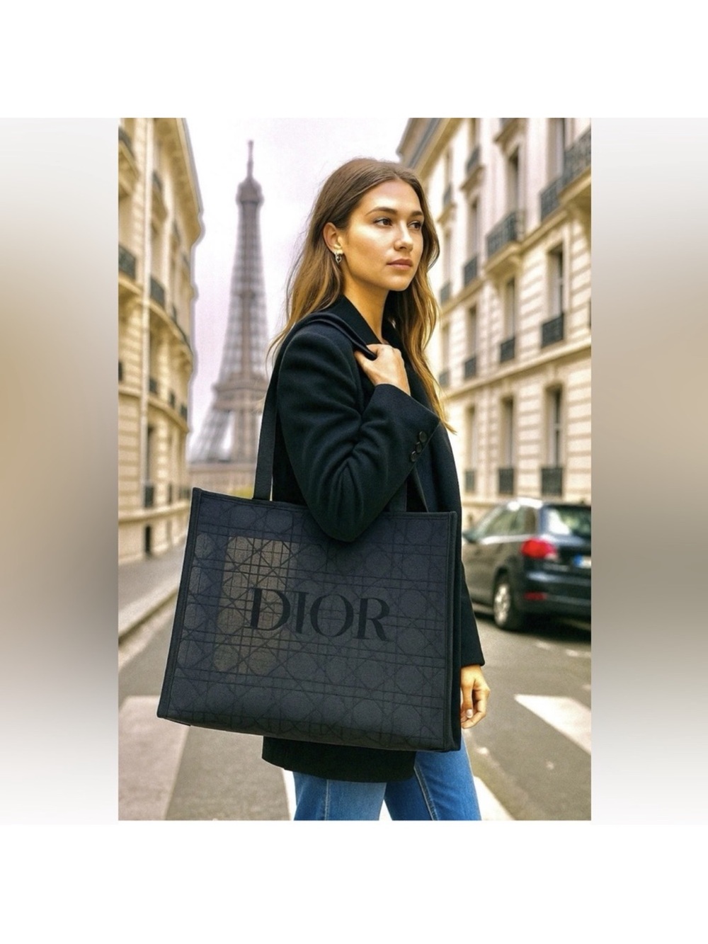 Dior gift black geometric mesh tote velvet bag in new cond